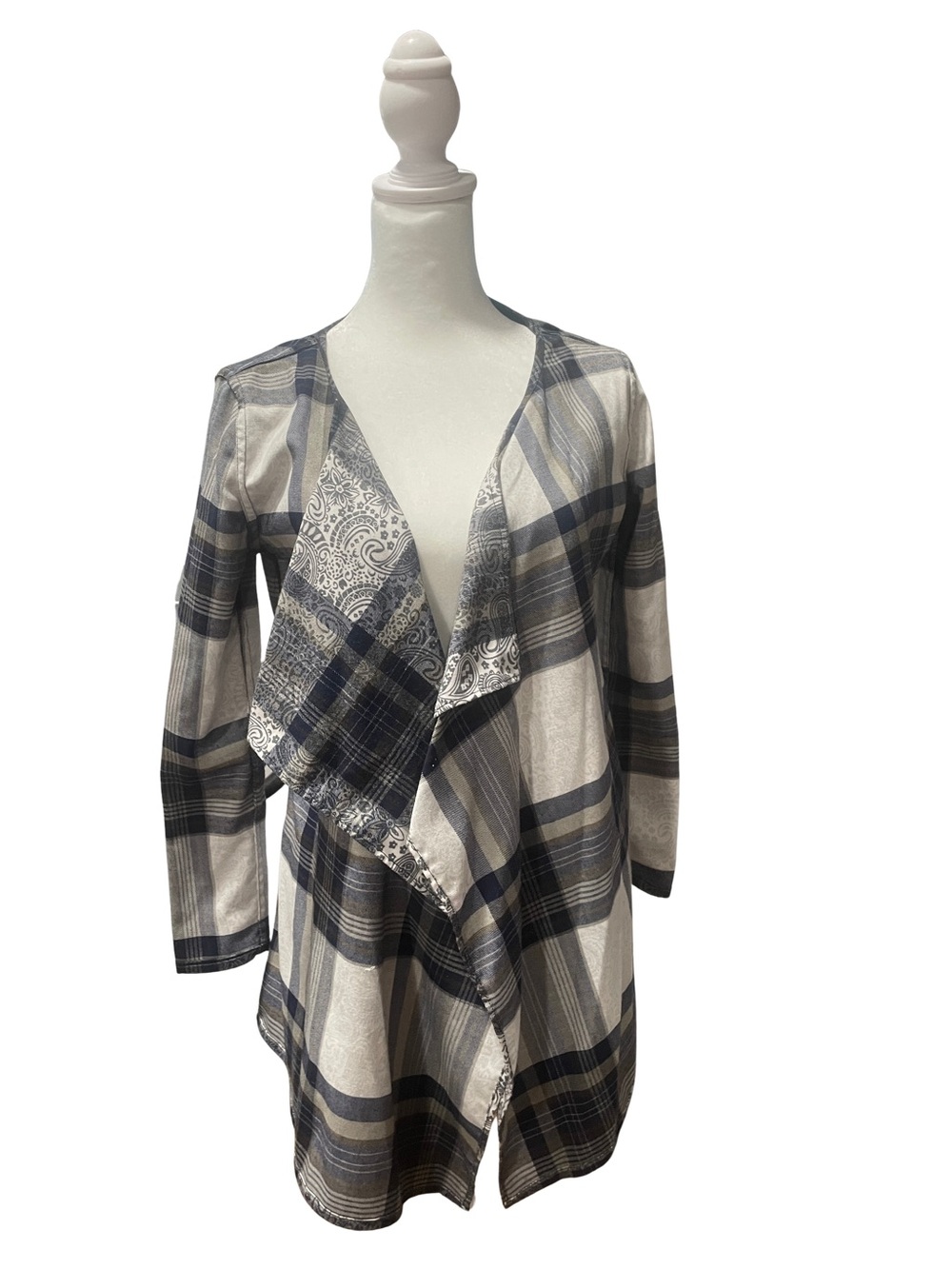 Two side Plaid Open-Front Cardigan